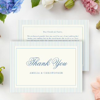 Carte De Remerciements Mariage Rayures Bleu Clair Classique