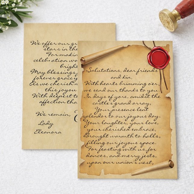 Carte De Remerciements Mariage remerciements avec sceau de cire sur parch (Créateur téléchargé)
