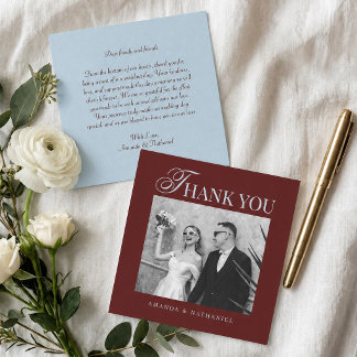 Carte De Remerciements Mariage Rétro Bleu Glace et Bourguignon à Rayures