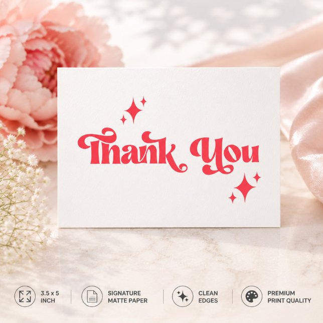 Carte De Remerciements Mariage Rétro Élégant Rouge & Blanc Script Groovy (Créateur téléchargé)