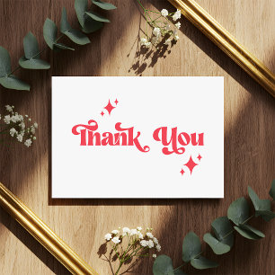 Carte De Remerciements Mariage Rétro Élégant Rouge & Blanc Script Groovy