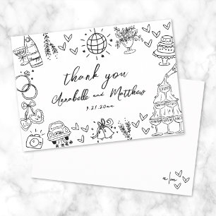 Carte De Remerciements Mariage Rétro Fantaisiste Dessiné à la Main