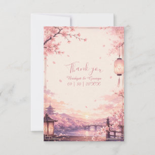 Carte De Remerciements Mariage Réveur de Coucher de Soleil Sakura Anime