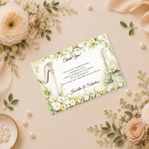 Carte De Remerciements Mariage Romantique à la Harpe de Jardin Élégant