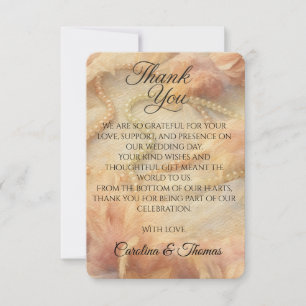 Carte De Remerciements Mariage romantique aquarelle fleurs perles plumes