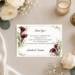 Carte De Remerciements Mariage Romantique au Lys Callé Élégant Prune