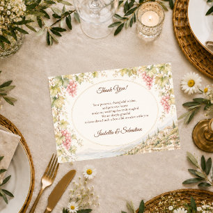 Carte De Remerciements Mariage Romantique au Vignoble