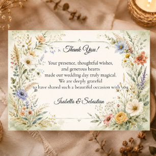 Carte De Remerciements Mariage Romantique aux Fleurs Sauvages Pastel Éthé