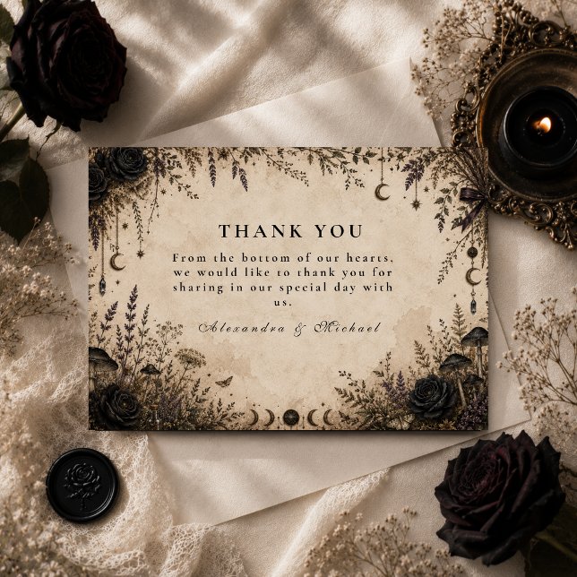 Carte De Remerciements Mariage romantique boho gothique (Créateur téléchargé)