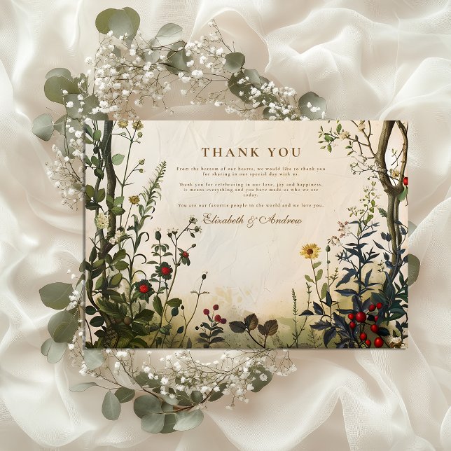 Carte De Remerciements Mariage romantique de jardin sauvage (Créateur téléchargé)