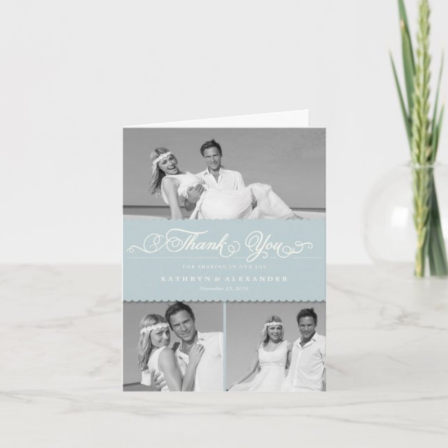 Carte De Remerciements Mariage romantique de photo du manuscrit 3 de (Devant)