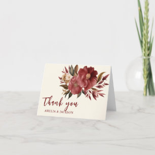 Carte De Remerciements Mariage romantique en cuivre rouge de Bourgogne