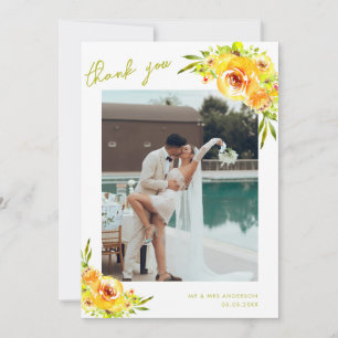 Carte De Remerciements Mariage romantique floral aquarelle jaune vert