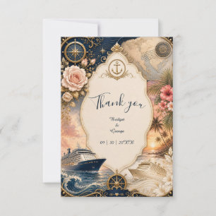 Carte De Remerciements Mariage romantique nautique croisière florale voya