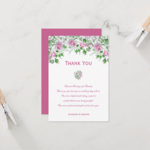 Carte de remerciements Mariage romantique rose
