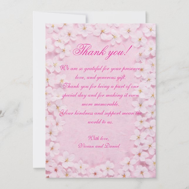 Carte de remerciements Mariage romantique rose (Devant)