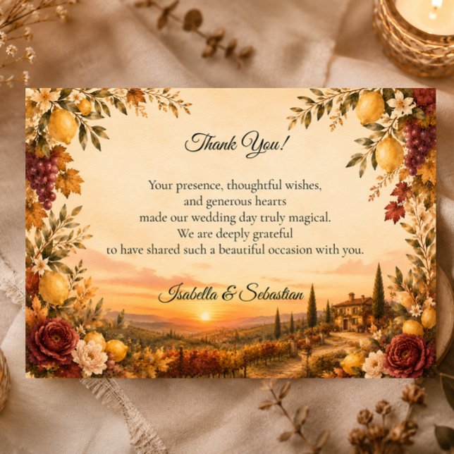 Carte De Remerciements Mariage romantique toscan (Créateur téléchargé)