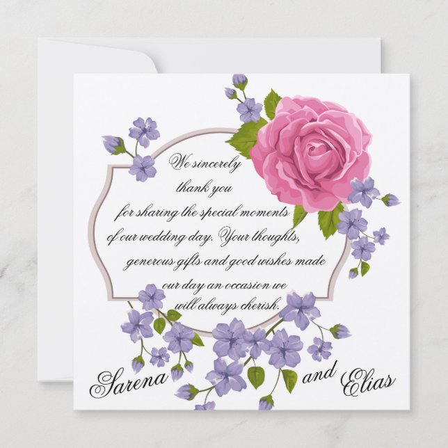 Carte de remerciements Mariage rose (Devant)