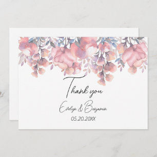 Carte De Remerciements Mariage rose à fleurs Dusty