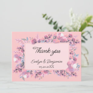 Carte De Remerciements Mariage rose à fleurs Dusty