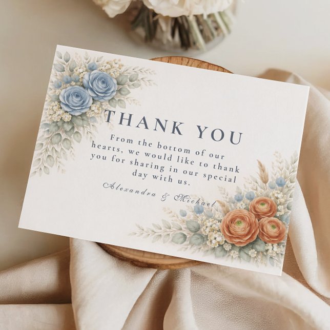 Carte De Remerciements Mariage Rose Bleue Botanique (Créateur téléchargé)
