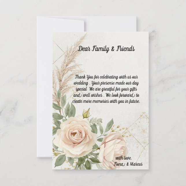Carte De Remerciements Mariage Rose classique Rustique Boho (Devant)