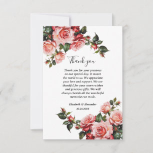 Carte De Remerciements Mariage rose et rouge foncé moody