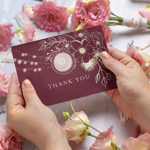 Carte De Remerciements Mariage Rose Gold et Bourgogne