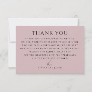 Carte De Remerciements Mariage Rose Mauve Douce Élégant Chic Romantique
