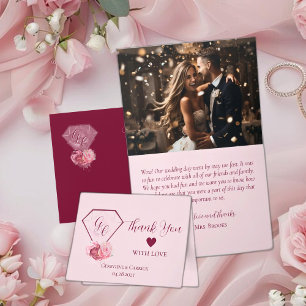 Carte De Remerciements Mariage Rose Pâle & Rouge Cramoisi