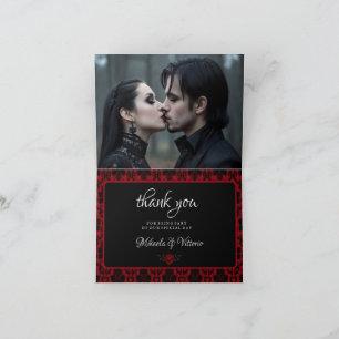 Carte De Remerciements Mariage Rose Rouge Damassée Gothique