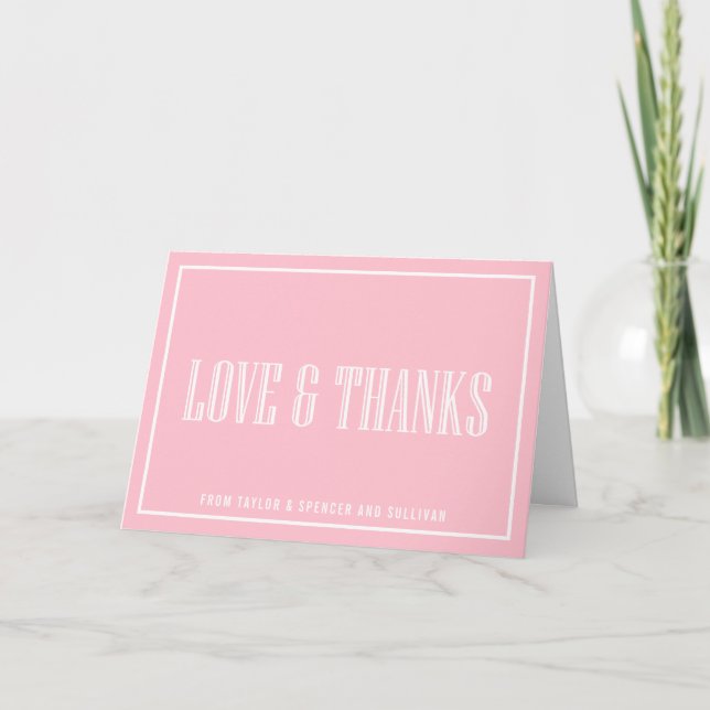 Carte De Remerciements Mariage Rose Typographie Classique (Devant)