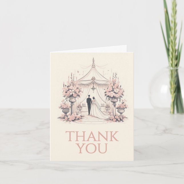 Carte De Remerciements Mariage Rose Vintage (Devant)