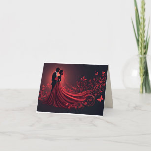 Carte De Remerciements Mariage Rouge Romantique Silhouette de la Mariée e