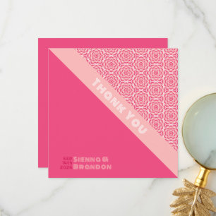 Carte de remerciements Mariage rouge Rose géométri