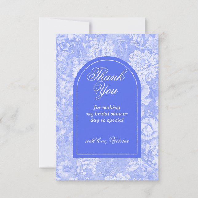 Carte De Remerciements Mariage Royal Bleu Floral Victorien Shower (Devant)