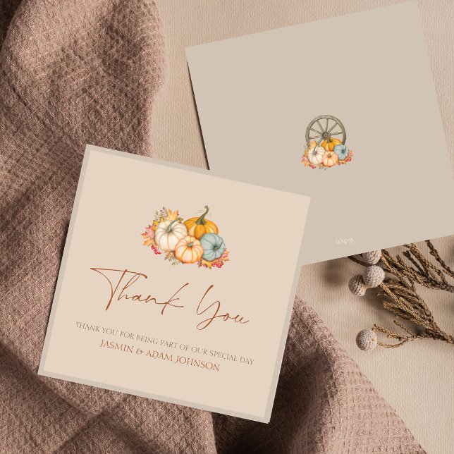 Carte de remerciements Mariage Rustic Fall Citroui (Rustic Autumn Fall Pumpkins Wedding Thank You Card)