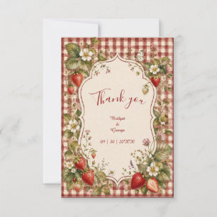 Carte De Remerciements Mariage rustique aux fraises cottage Gingham Jardi