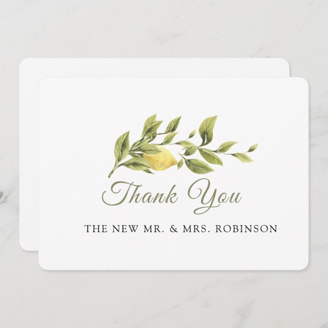 Carte De Remerciements Mariage rustique Citron Grass ElegantThank You Car (Devant / Derrière)