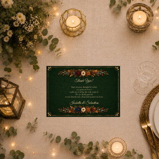 Carte De Remerciements Mariage rustique d'automne en vert forêt