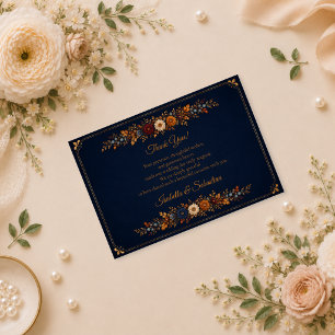 Carte De Remerciements Mariage rustique de l'automne en bleu marine