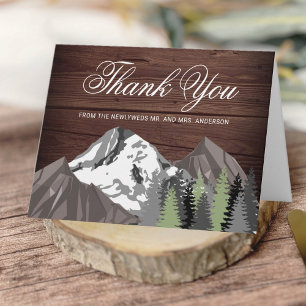 Carte De Remerciements Mariage rustique en bois de montagne forestière