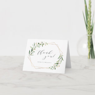 Carte De Remerciements Mariage rustique géométrique à verdure moderne dor
