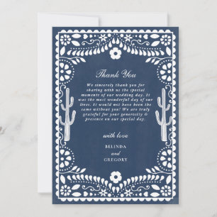 Carte De Remerciements Mariage rustique mexicain bleu Papier découpé