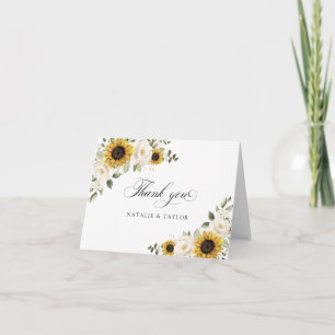 Carte De Remerciements Mariage Rustique Tournesols Fleurs Blanches Verdur