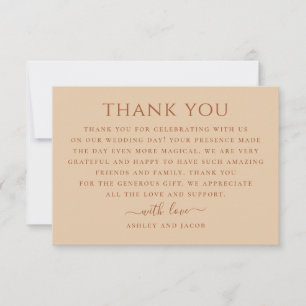 Carte De Remerciements Mariage Sable Chaud aux Pêches Minimaliste Simpl
