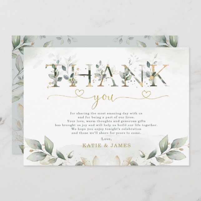 Carte de remerciements Mariage Sage Green Leafy Eu (Devant / Derrière)