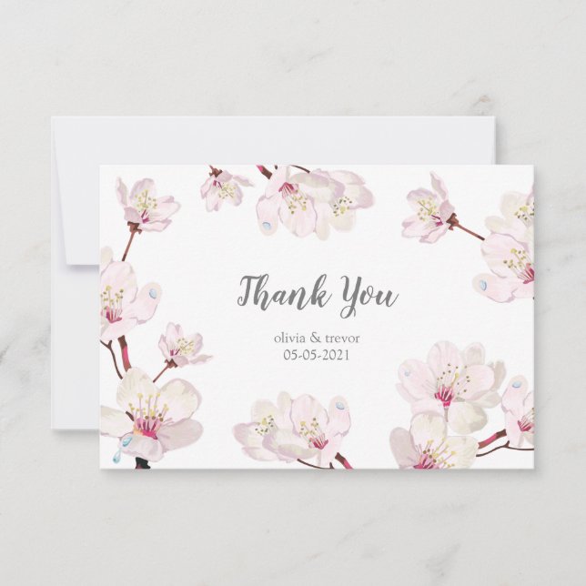 Carte De Remerciements Mariage Sakura japonais en fleurs de cerisier rose (Devant)