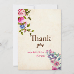 Carte De Remerciements Mariage Shower floral eucalyptus rose or rose pâle