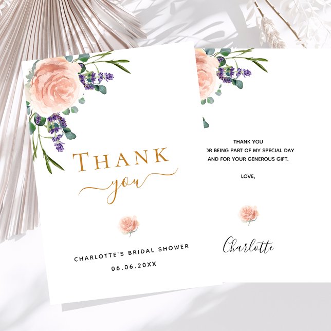 Carte De Remerciements Mariage Shower floral rose gold rose lavande (Créateur téléchargé)